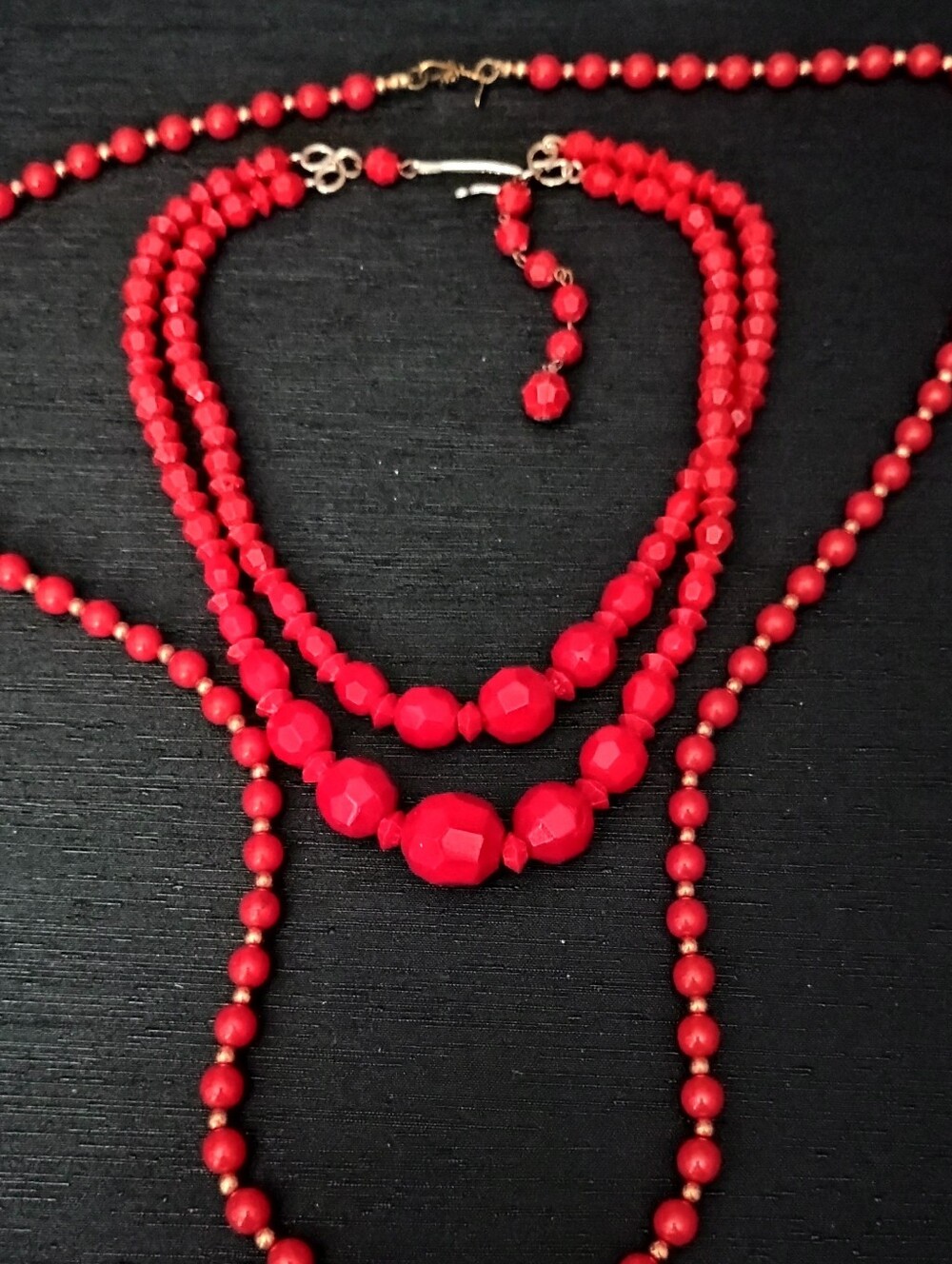 Vintage Glass Red  Beads, Germany And  Necklace -by Monet  Women Jewelry